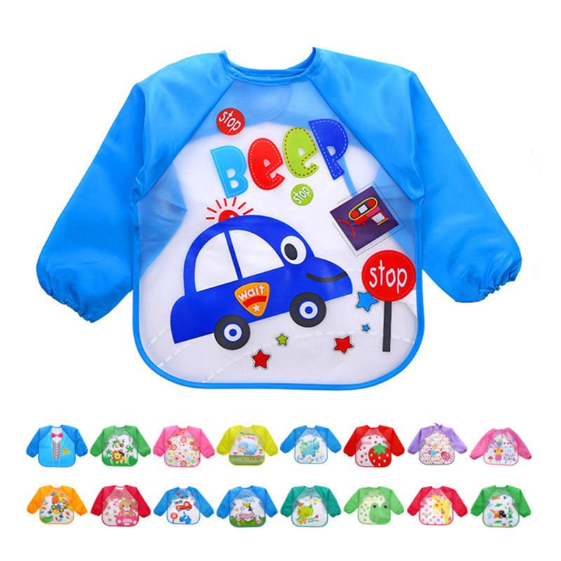 New Baby Kids Toddler Long Sleeve Scarf Waterproof Art Smock Feeding Bib Apron Infant Boys Girls Burp Cloth Printed Bibs